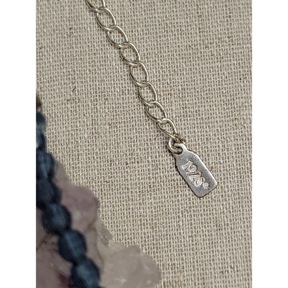 VTG 1928 Victorian Style Blue Lace Agate & Rhinestone Pendant Beaded Necklace - Picture 3 of 5